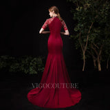 Prom Dress 2025 Satin Mermaid High Neck Prom Dress 20083-unique elegant Prom Dresses-Dark Red-US2-vigocouture