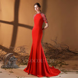 Prom Dress 2025 Satin Mermaid High Neck Prom Dress 20083-unique elegant Prom Dresses-Dark Red-US2-vigocouture