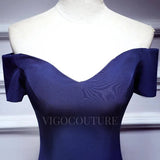 Prom Dress 2025 Satin Mermaid Prom Dress 2022 Off the Shoulder Prom Gown-unique elegant Prom Dresses-Navy Blue-US2-vigocouture