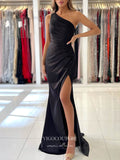 Prom Dress 2025 Satin Mermaid Prom Dresses One Shoulder Formal Dresses 21551-unique elegant Prom Dresses-Black-US2-vigocouture