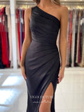 Prom Dress 2025 Satin Mermaid Prom Dresses One Shoulder Formal Dresses 21551-unique elegant Prom Dresses-Black-US2-vigocouture