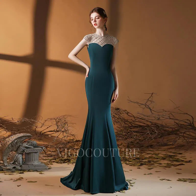 Prom Dress 2025 Satin Mermaid Prom Dresses Round Neck 20114-unique elegant Prom Dresses-Green-US2-vigocouture