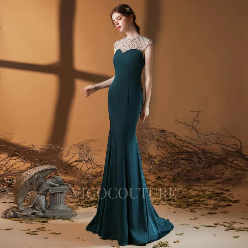 Prom Dress 2025 Satin Mermaid Prom Dresses Round Neck 20114-unique elegant Prom Dresses-Green-US2-vigocouture