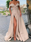 Prom Dress 2025 Satin Off the Shoulder A-Line Prom Dress 20620-unique elegant Prom Dresses-Khaki-US2-vigocouture