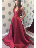 Prom Dress 2025 Satin Plunging V-Neck Prom Dress 20375-unique elegant Prom Dresses-Burgundy-US2-vigocouture