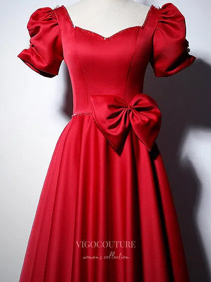 Prom Dress 2025 Satin Prom Dresses Puffed Sleeve Formal Dresses 21059-unique elegant Prom Dresses-Red-US2-vigocouture