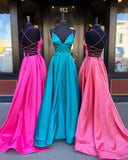 Prom Dress 2025 Satin Prom Dresses Spaghetti Strap Evening Gown 20851-unique elegant Prom Dresses-Blue-US2-vigocouture