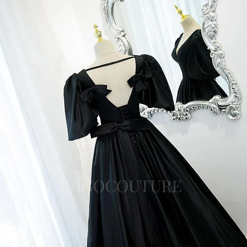 Prom Dress 2025 Satin Puffed Sleeve Prom Dress 2022 V-Neck 20346-unique elegant Prom Dresses-Black-US2-vigocouture