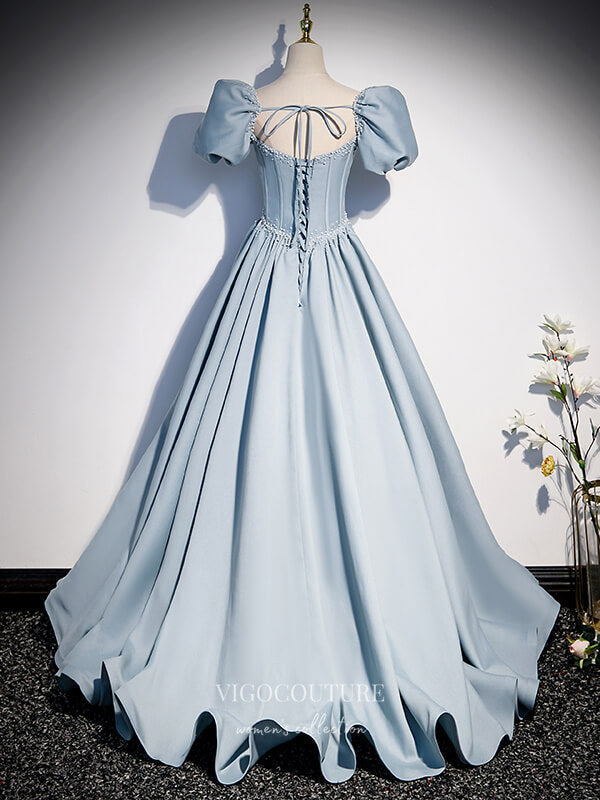 Prom Dress 2025 Satin Puffed Sleeve Prom Dress Sweetheart Neck Formal Dresses 21339-unique elegant Prom Dresses-Light Blue-US2-vigocouture