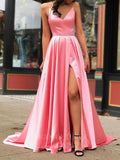 Prom Dress 2025 Satin Spaghetti Strap V-Neck Prom Dress 20618-unique elegant Prom Dresses-Pink-US2-vigocouture