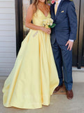 Prom Dress 2025 Satin V-Neck A-Line Spaghetti Strap Prom Dress 20617-unique elegant Prom Dresses-Yellow-US2-vigocouture