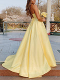 Prom Dress 2025 Satin V-Neck A-Line Spaghetti Strap Prom Dress 20617-unique elegant Prom Dresses-Yellow-US2-vigocouture