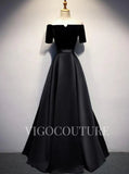 Prom Dress 2025 Satin Velvet Prom Gown Off the Shoulder Prom Dress 20287-unique elegant Prom Dresses-Black-US2-vigocouture