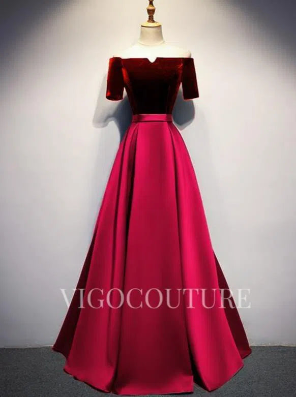 Prom Dress 2025 Satin Velvet Prom Gown Off the Shoulder Prom Dress 20287-unique elegant Prom Dresses-Burgundy-US2-vigocouture