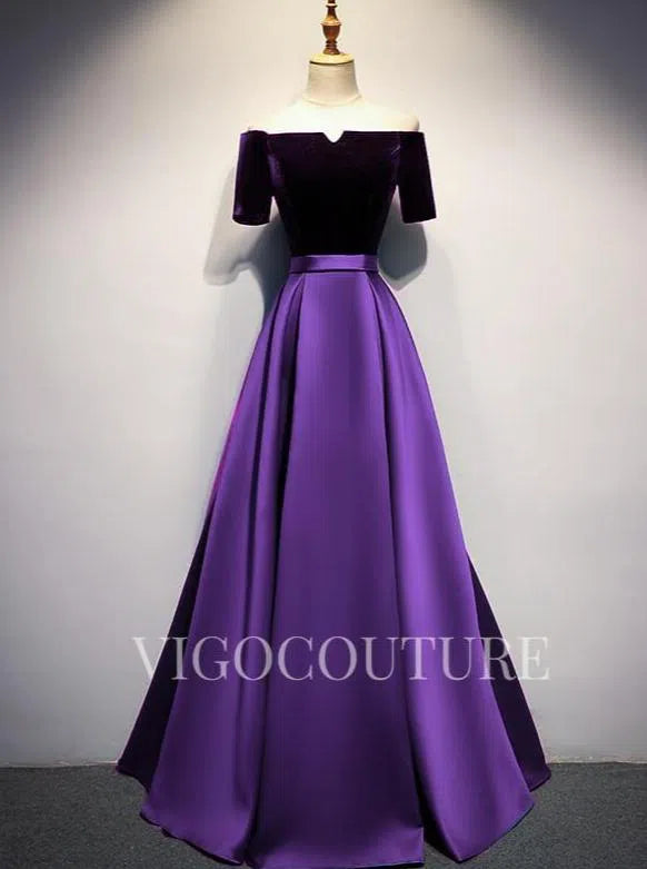 Prom Dress 2025 Satin Velvet Prom Gown Off the Shoulder Prom Dress 20287-unique elegant Prom Dresses-Purple-US2-vigocouture