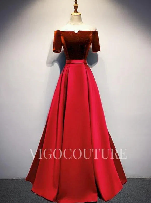 Prom Dress 2025 Satin Velvet Prom Gown Off the Shoulder Prom Dress 20287-unique elegant Prom Dresses-Red-US2-vigocouture