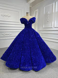 Prom Dress 2025 Sequin Ball Gown Off the Shoulder Formal Dresses 66536-unique elegant Prom Dresses-Blue-Custom Size-vigocouture