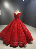 Prom Dress 2025 Sequin Ball Gown Off the Shoulder Formal Dresses 66536-unique elegant Prom Dresses-Red-Custom Size-vigocouture