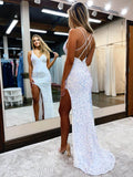 Prom Dress 2025 Sequin Mermaid Prom Dresses Hight Slit Formal Dresses 21541-unique elegant Prom Dresses-White-US2-vigocouture