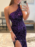 Prom Dress 2025 Sequin Mermaid Prom Dresses One Shoulder Formal Dresses 21565-unique elegant Prom Dresses-Purple-US2-vigocouture