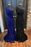 Prom Dress 2025 Sequin Mermaid Prom Dresses One Shoulder Formal Dresses 21590-unique elegant Prom Dresses-Teal Blue-US2-vigocouture