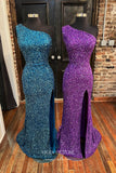 Sequin Mermaid Prom Dresses One Shoulder Formal Dresses 21590