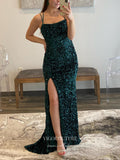 Sequin Mermaid Prom Dresses Spaghetti Strap Formal Dresses 21564