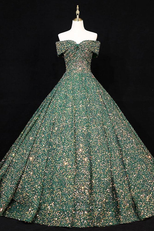 Prom Dress 2025 Sequin Quinceanera Dresses Off the Shoulder Sweet 16 Dresses 20675-unique elegant Prom Dresses-Green-US2-vigocouture