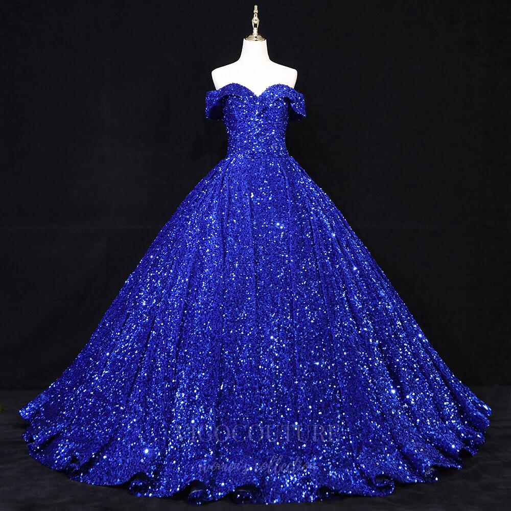 Prom Dress 2025 Sequin Quinceanera Dresses Off the Shoulder Sweet 16 Dresses 20678-unique elegant Prom Dresses-Blue-US2-vigocouture