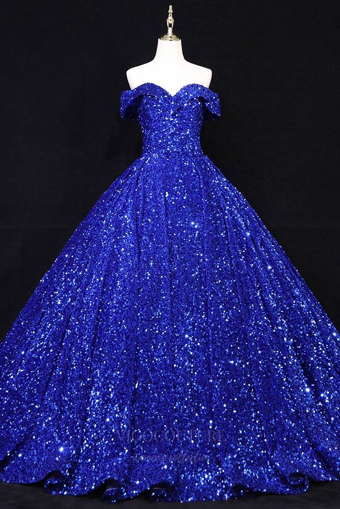 Prom Dress 2025 Sequin Quinceanera Dresses Off the Shoulder Sweet 16 Dresses 20678-unique elegant Prom Dresses-Blue-US2-vigocouture