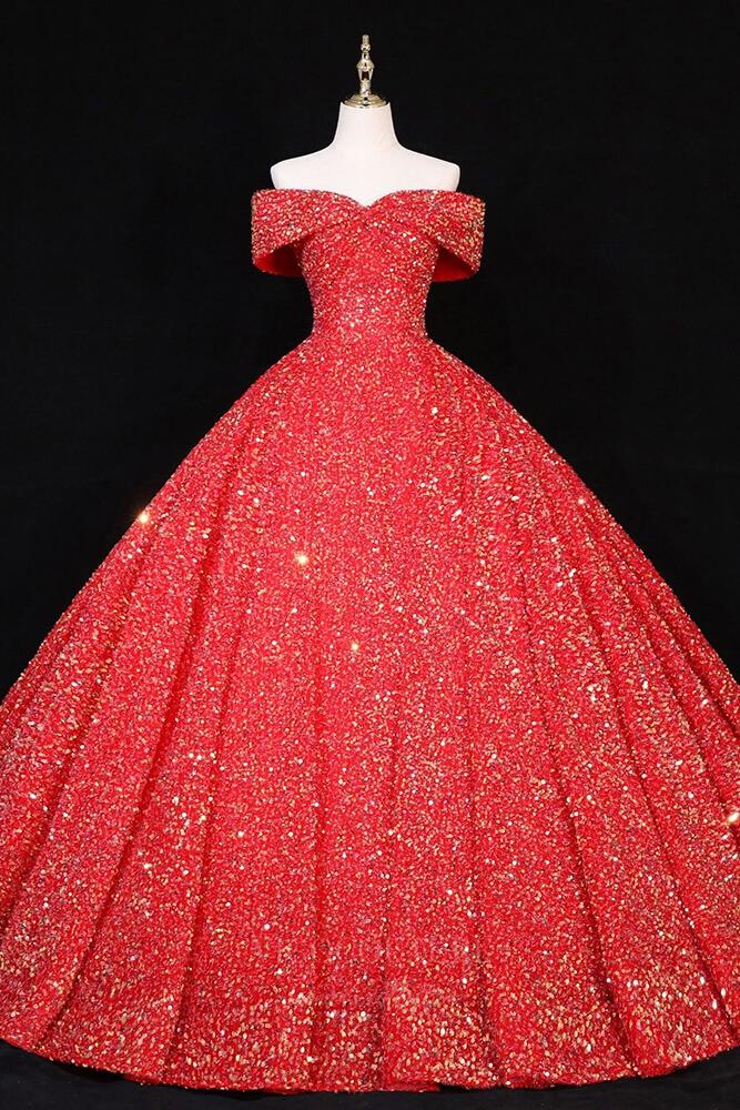 Prom Dress 2025 Sequin Quinceanera Dresses Off the Shoulder Sweet 16 Dresses 20680-unique elegant Prom Dresses-Red-US2-vigocouture