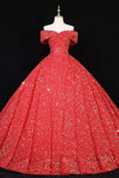 Prom Dress 2025 Sequin Quinceanera Dresses Off the Shoulder Sweet 16 Dresses 20680-unique elegant Prom Dresses-Red-US2-vigocouture