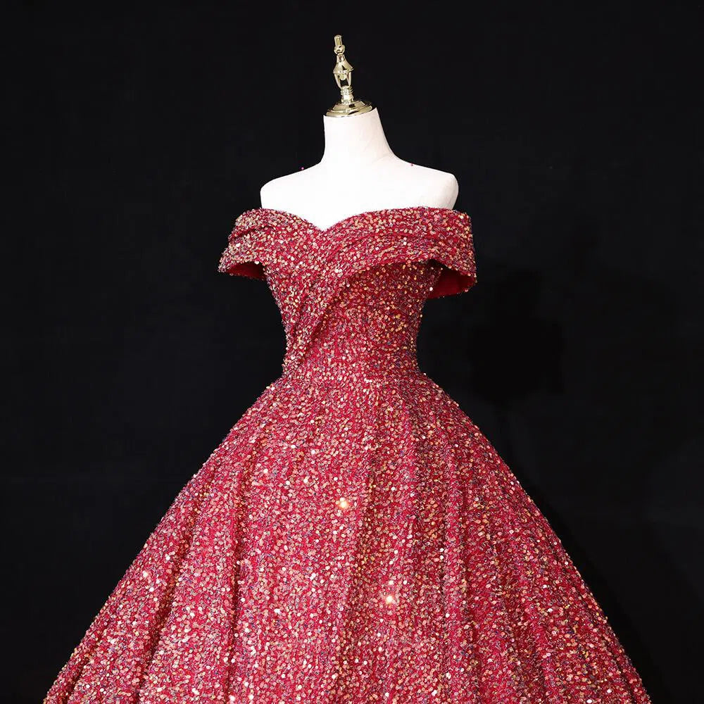 Prom Dress 2025 Sequin Quinceanera Dresses Off the Shoulder Sweet 16 Dresses 20681-unique elegant Prom Dresses-Red-Custom Size-vigocouture