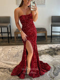 Prom Dress 2025 Sequin Strapless Prom Dresses Mermaid Formal Dresses 21555-unique elegant Prom Dresses-Burgundy-US2-vigocouture