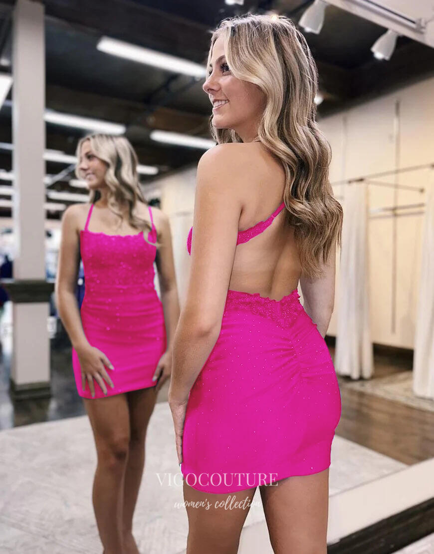 Short Prom Dresses 2025 Sexy Beaded Lace Satin Homecoming Dresses Spaghetti Strap Bodycon Dress hc450-Prom Dresses-vigocouture-vigocouture