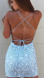 Short Prom Dresses 2025 Sexy Lace Applique Homecoming Dress Spaghetti Strap Bodycon Dress hc259-Prom Dresses-vigocouture-Light Blue-US0-vigocouture