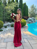 Prom Dress 2025 Sexy Mermaid Satin Prom Dresses Plunging V-Neck Pleated Bodice 24058-unique elegant Prom Dresses-Burgundy-Custom Size-vigocouture