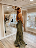 Prom Dress 2025 Sexy Mermaid Satin Prom Dresses Plunging V-Neck Pleated Bodice 24058-unique elegant Prom Dresses-Green-Custom Size-vigocouture