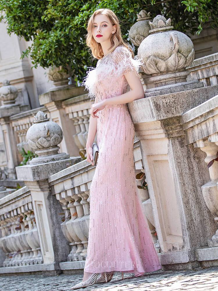 Prom Dress 2025 Sheath Beaded Round Neck Prom Dress 20783-unique elegant Prom Dresses-Blush-US2-vigocouture