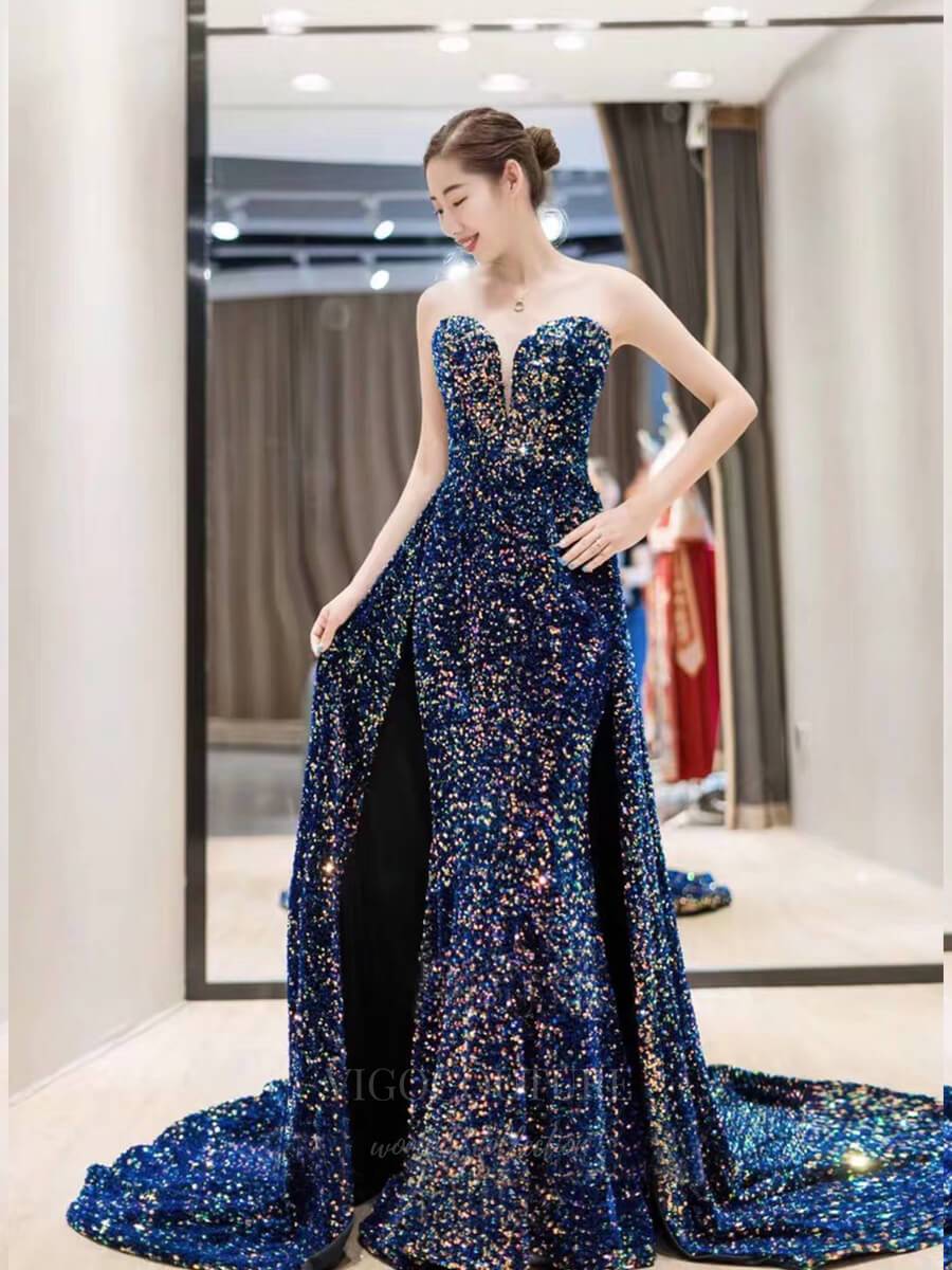 Prom Dress 2025 Sheath Sequin Prom Dress with Overskirt 20659-unique elegant Prom Dresses-Blue-US2-vigocouture