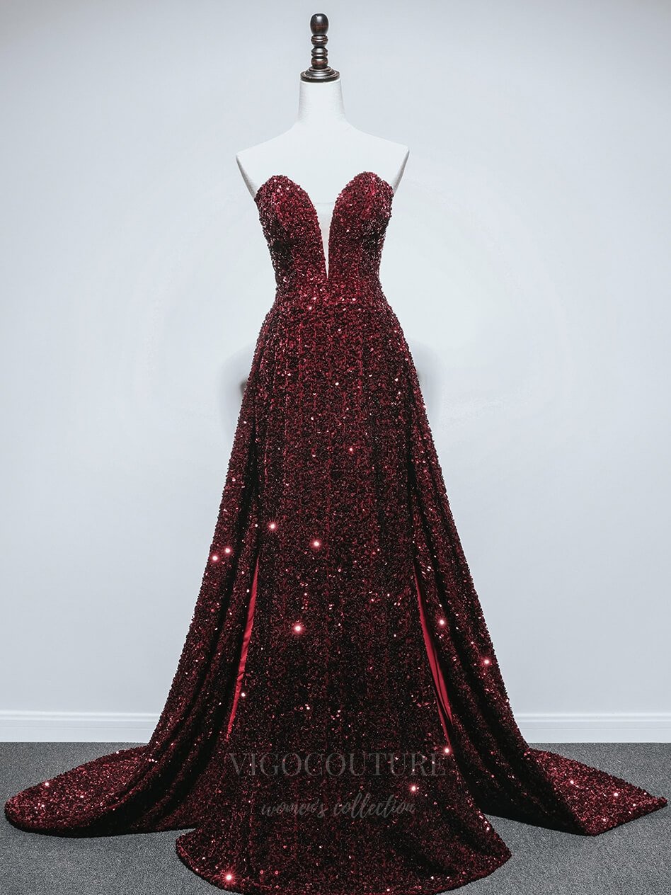 Prom Dress 2025 Sheath Sequin Prom Dress with Overskirt 20659-unique elegant Prom Dresses-Red-US2-vigocouture