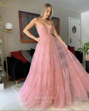 Sheer Blush Tulle Prom Dresses Spaghetti Strap Pleated Formal Gown 24469