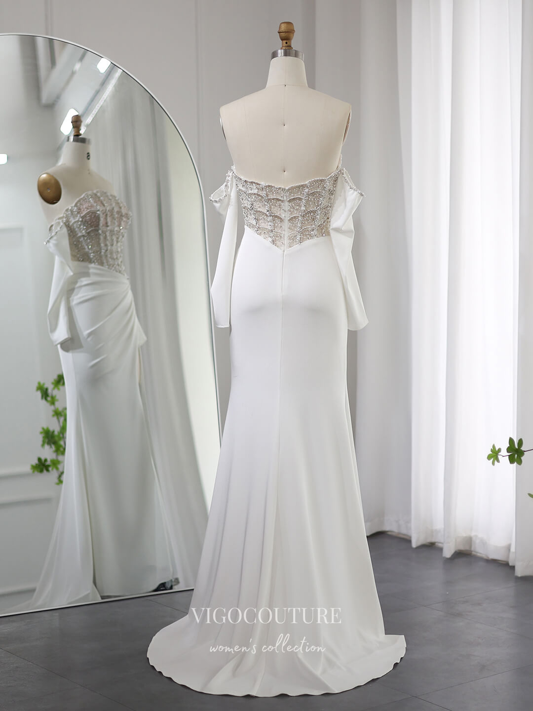 Prom Dress 2025 Sheer Ivory Beaded Prom Dresses with Slit Long Sleeve Pageant Dress 24447-unique elegant Prom Dresses-Ivory-US2-vigocouture