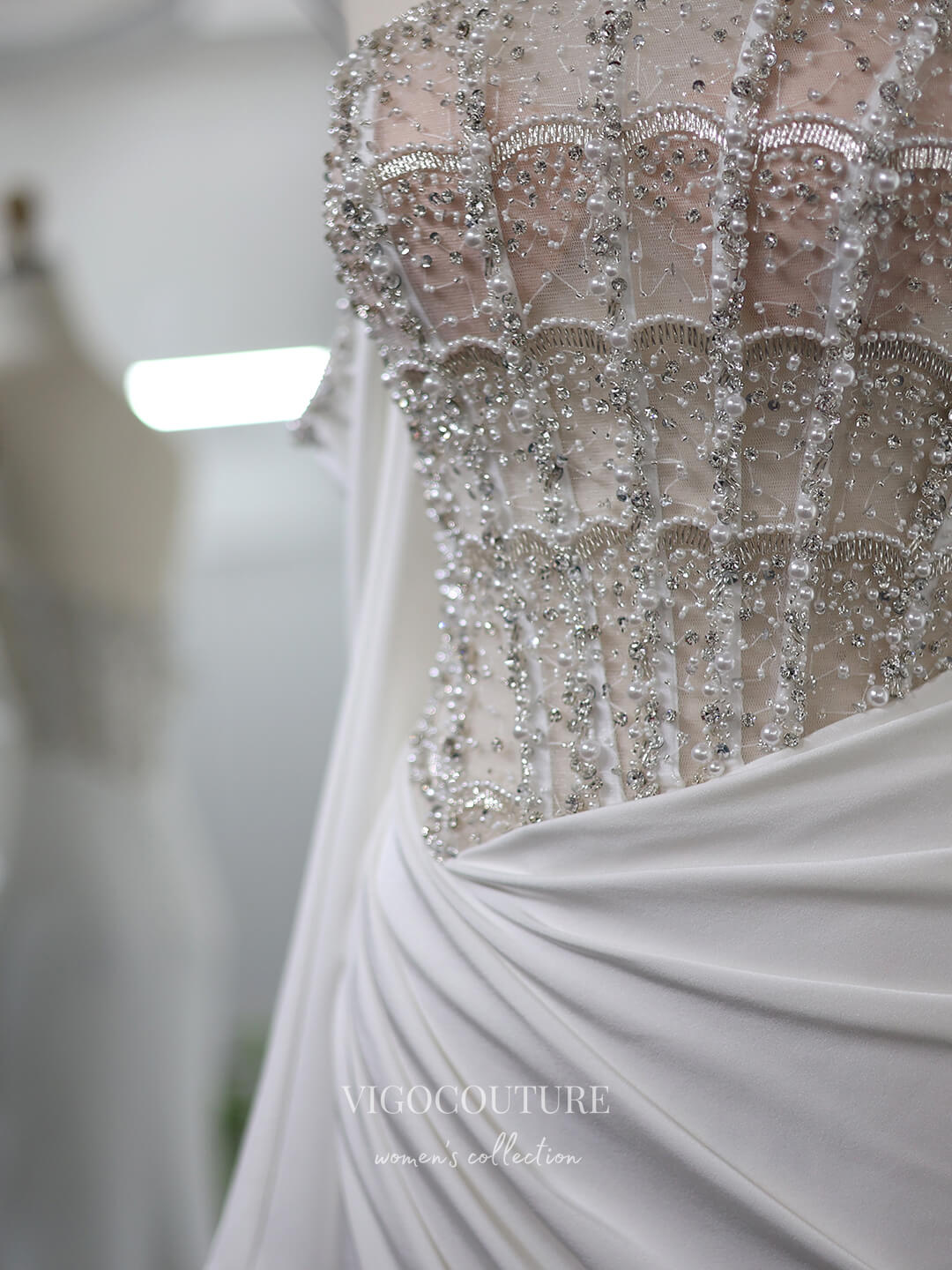 Sheer Ivory Beaded Prom Dresses with Slit Long Sleeve Pageant Dress 24447 - Ivory / US16 Sheer Ivory Beaded Prom Dresses with Slit Long Sleeve Pageant Dress 24447 - Ivory / US16