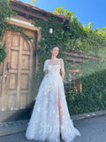 Prom Dress 2025 Sheer Ivory Butterfly Prom Dresses with Slit Bow Tie Formal Gown with Pockets 24471-unique elegant Prom Dresses-Ivory-Custom Size-vigocouture