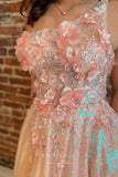 Prom Dress 2025 Shimmer and Shine in our Pink One Shoulder Sequin Prom Dress with 3D Flower Detail 22192-unique elegant Prom Dresses-Pink-Custom Size-vigocouture