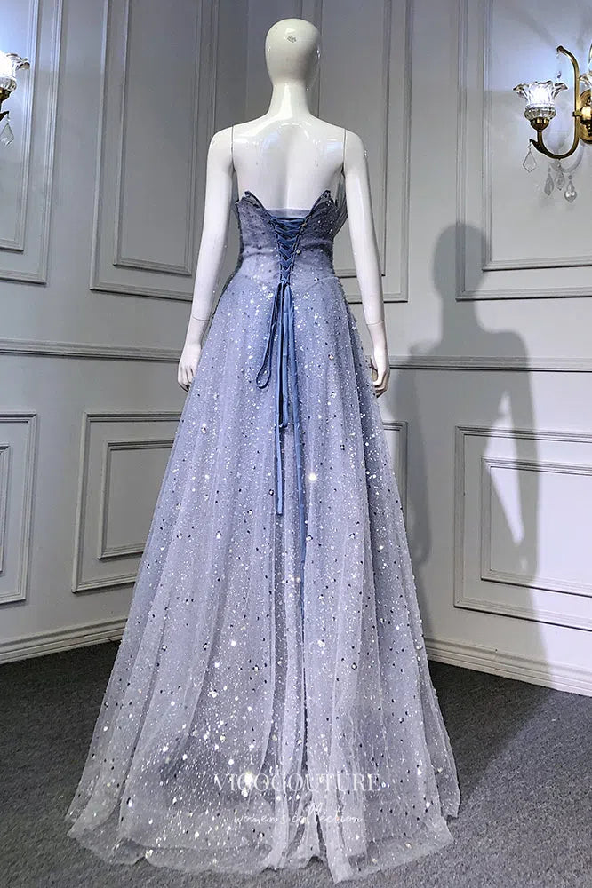 Prom Dress 2025 Shimmering Blue Beaded Prom Dress with Bow-Tie and Spaghetti Strap 20171-unique elegant Prom Dresses-Blue-US2-vigocouture