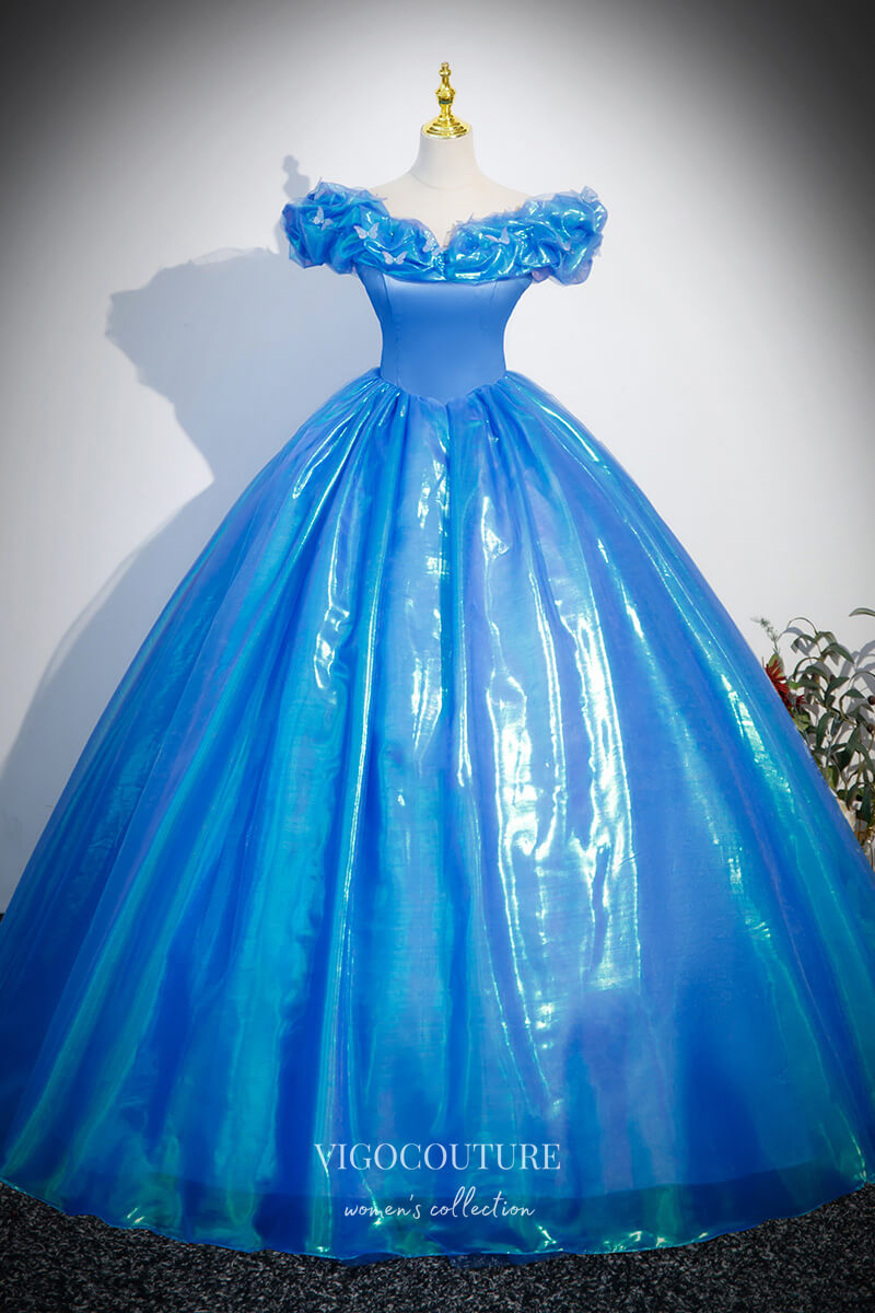 Prom Dress 2025 Shimmering Blue Off-the-Shoulder Quinceanera Dress 22323-unique elegant Prom Dresses-Blue-Custom Size-vigocouture