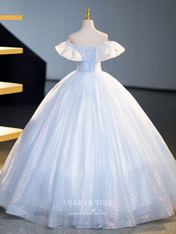 Prom Dress 2025 Shimmering Light Blue Prom Dresses Off the Shoulder Quinceanera Dress 22349-unique elegant Prom Dresses-Light Blue-Custom Size-Ball Gown-vigocouture