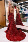 Prom Dress 2025 Shimmering Light Blue Sequin Mermaid Prom Dress with Spaghetti Strap and Corset Back 22229-unique elegant Prom Dresses-Burgundy-Custom Size-vigocouture